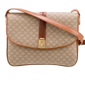 CELINE Beige & Tan Triomphe Canvas Crossbody Bag